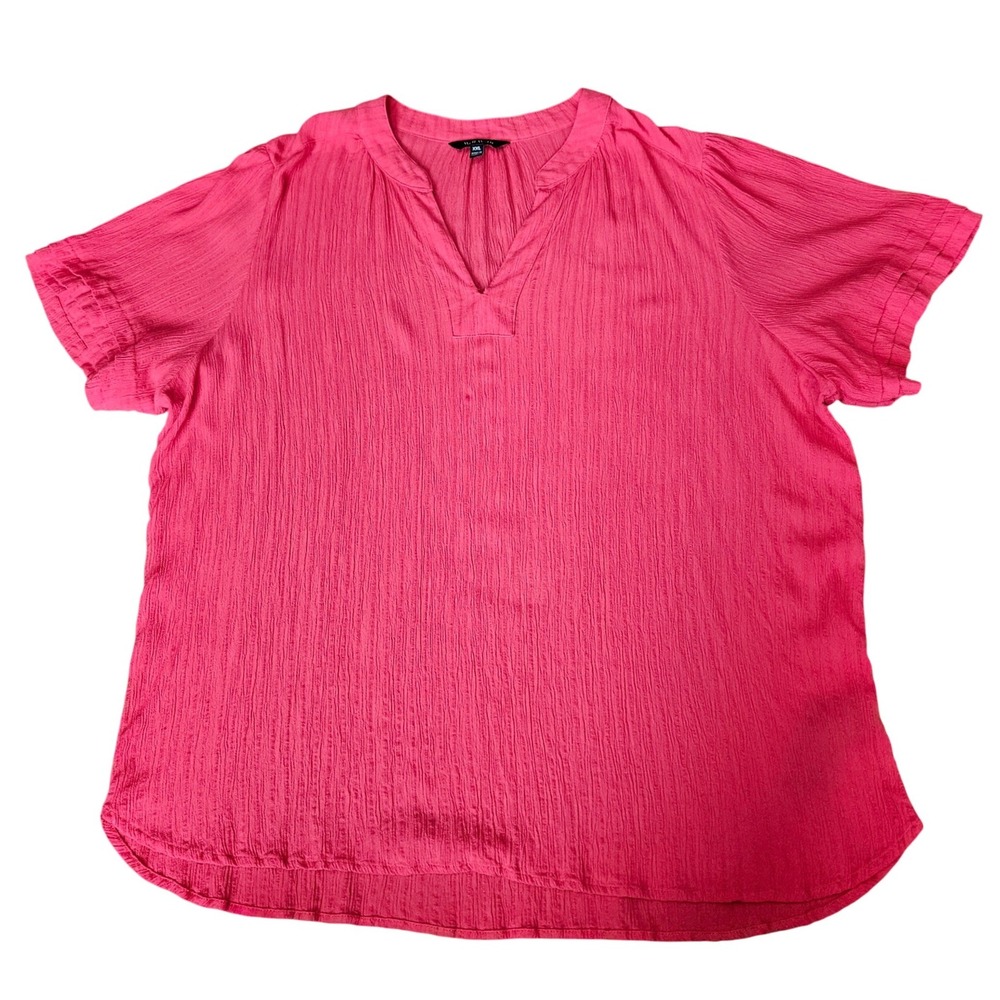 Well Worn Textured Hot Pink V-Neck Top Women's XXL Boho Relaxed Fit Barbiecore